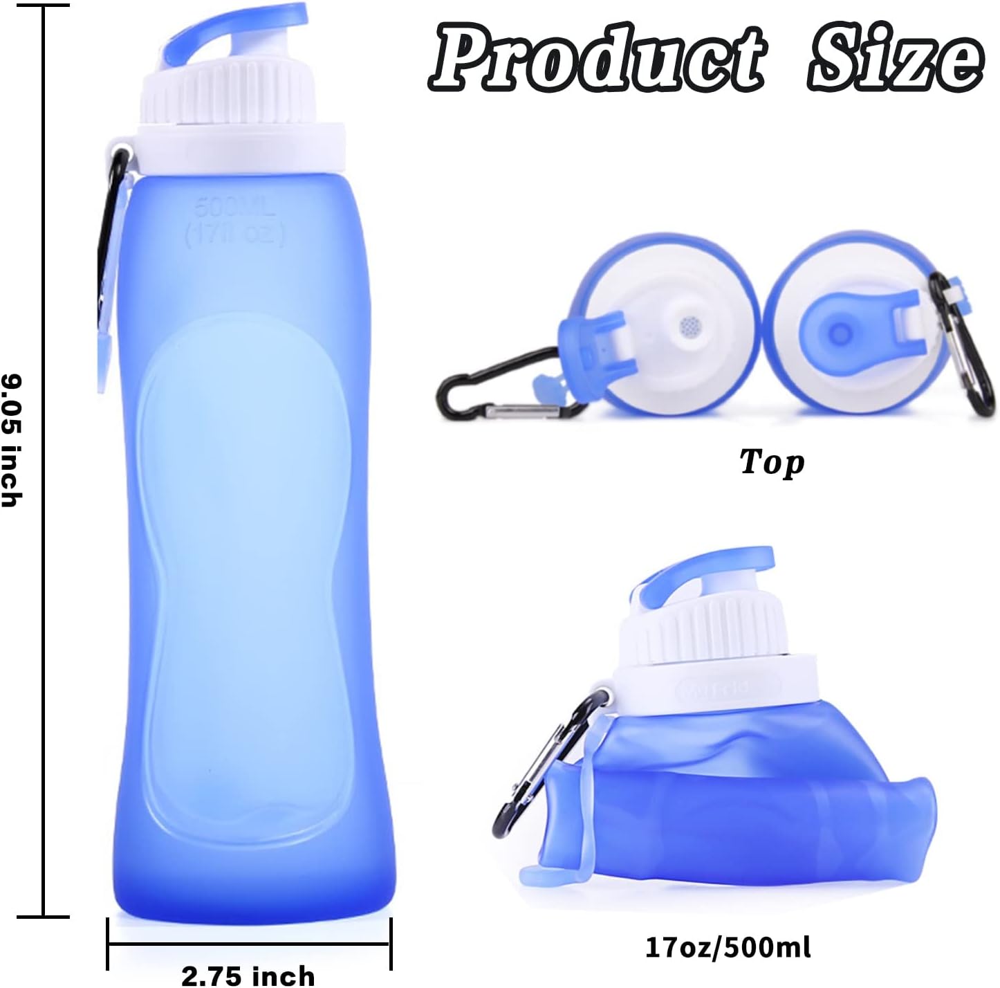 Collapsible Water Bottle-17oz-Reusable, BPA-Free, Simple Modern Water Bottles,Ultra-Convenient for Travel, Hiking and Sports-Travel Essentials for Gym & School (Color : Blue, Size : 500ml) - Image 3
