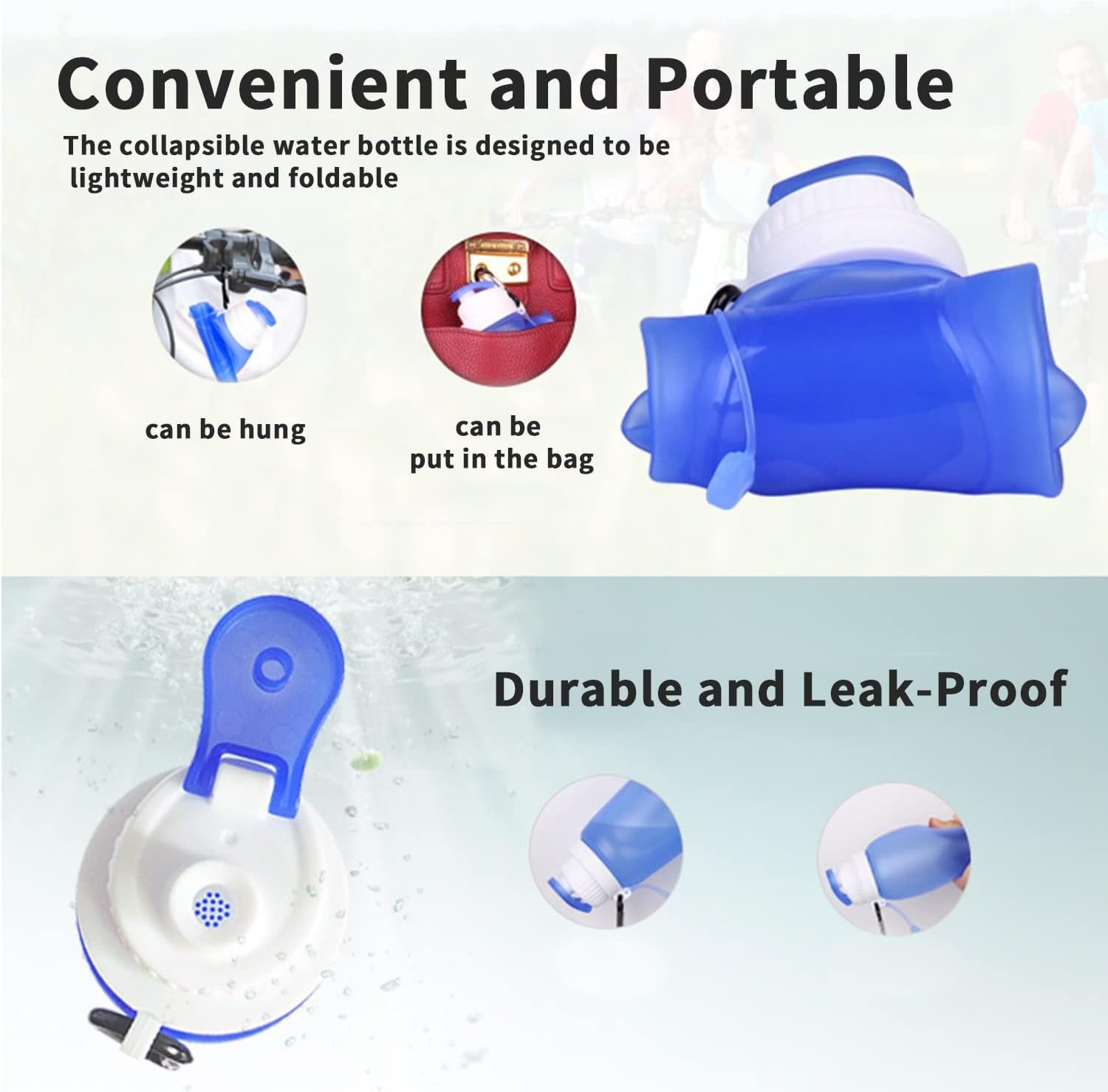 Collapsible Water Bottle-17oz-Reusable, BPA-Free, Simple Modern Water Bottles,Ultra-Convenient for Travel, Hiking and Sports-Travel Essentials for Gym & School (Color : Blue, Size : 500ml) - Image 5